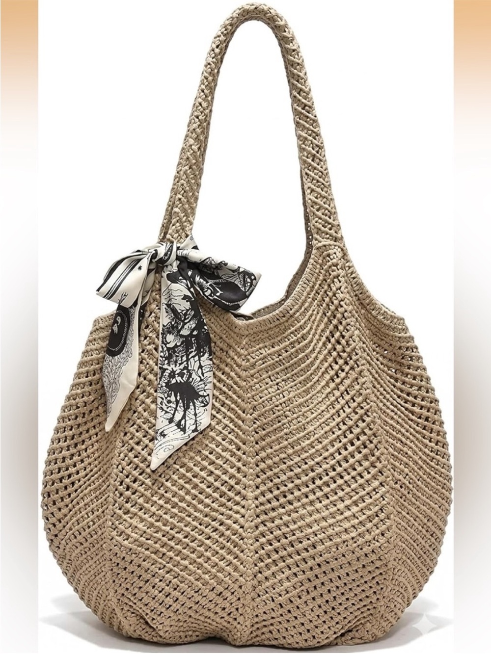 Woven Tote Bag with Scarf Accent